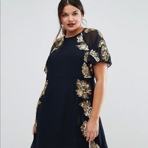 ASOS CURVE: Embellished Flutter Sleeve Skater